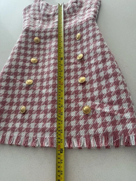 Pink Tweed Mini Dress Women’s Size S Gold Button Houndstooth (black/white avail) - Picture 10 of 13